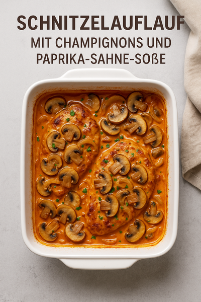 bild zeigt einen Schnitzelauflauf mit Champignons